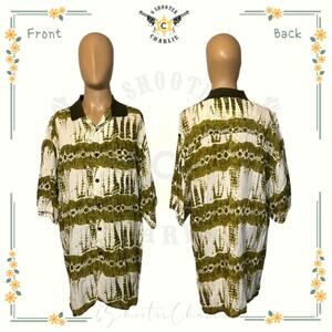 VINTAGE Abstract Geometric Fryday Club By Short Sleeve Shirt Collar Size XL